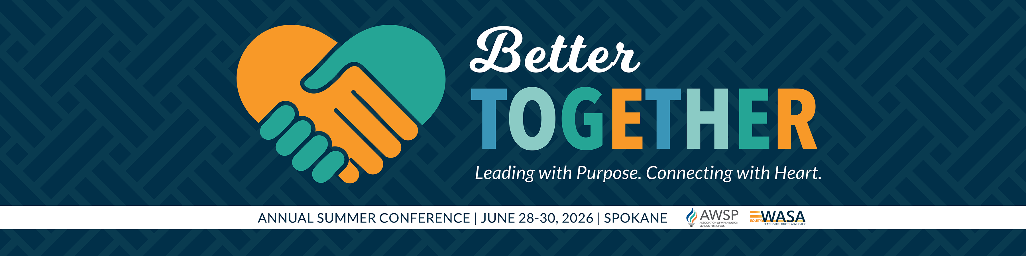 Better Together Summer Conference 25 Logo with two hands forming a heart, text reads “Better Together” with event details for June 2026 in Spokane.